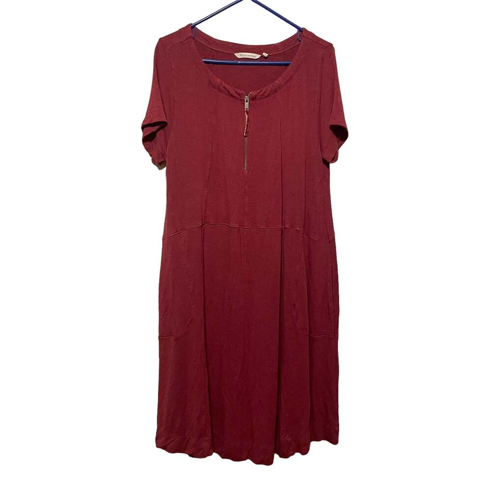 Soft‎ Surroundings Dress Burgundy Jersey Knit Stretch A Line Pockets 1/2 zip